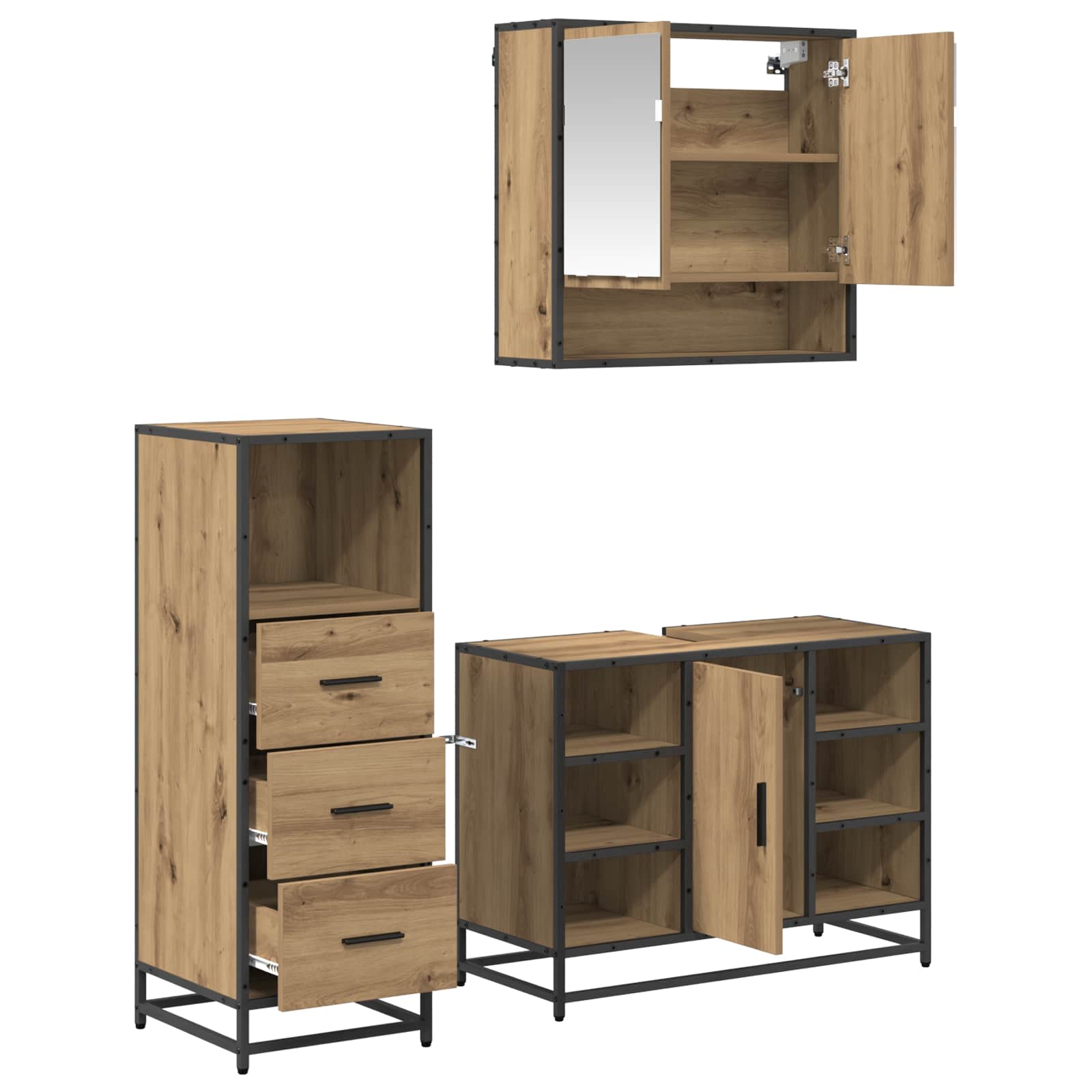 Ensemble de mobilier de salle de bain 3 pc Chêne artisanal