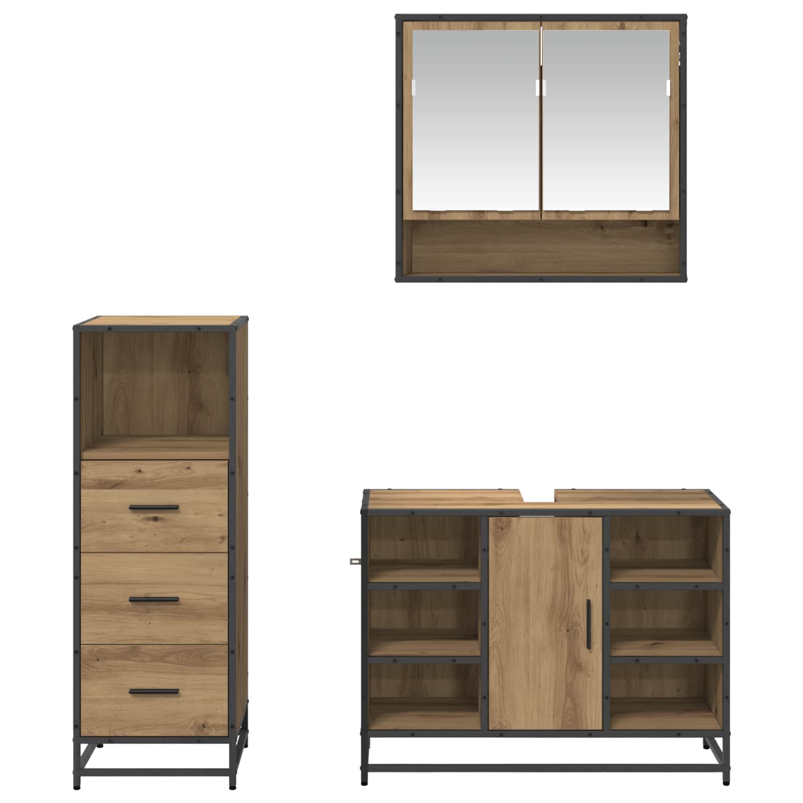 Ensemble de mobilier de salle de bain 3 pc Chêne artisanal