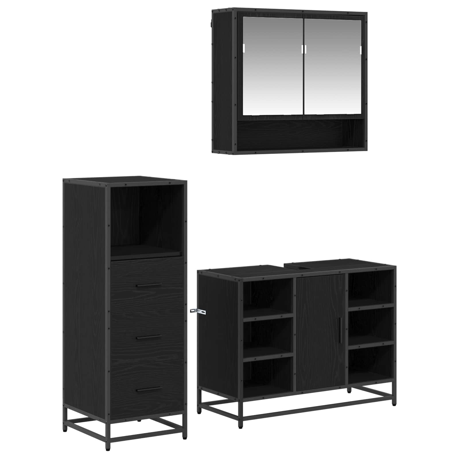 Ensemble de mobilier de salle de bain 3 pièces Chêne noir