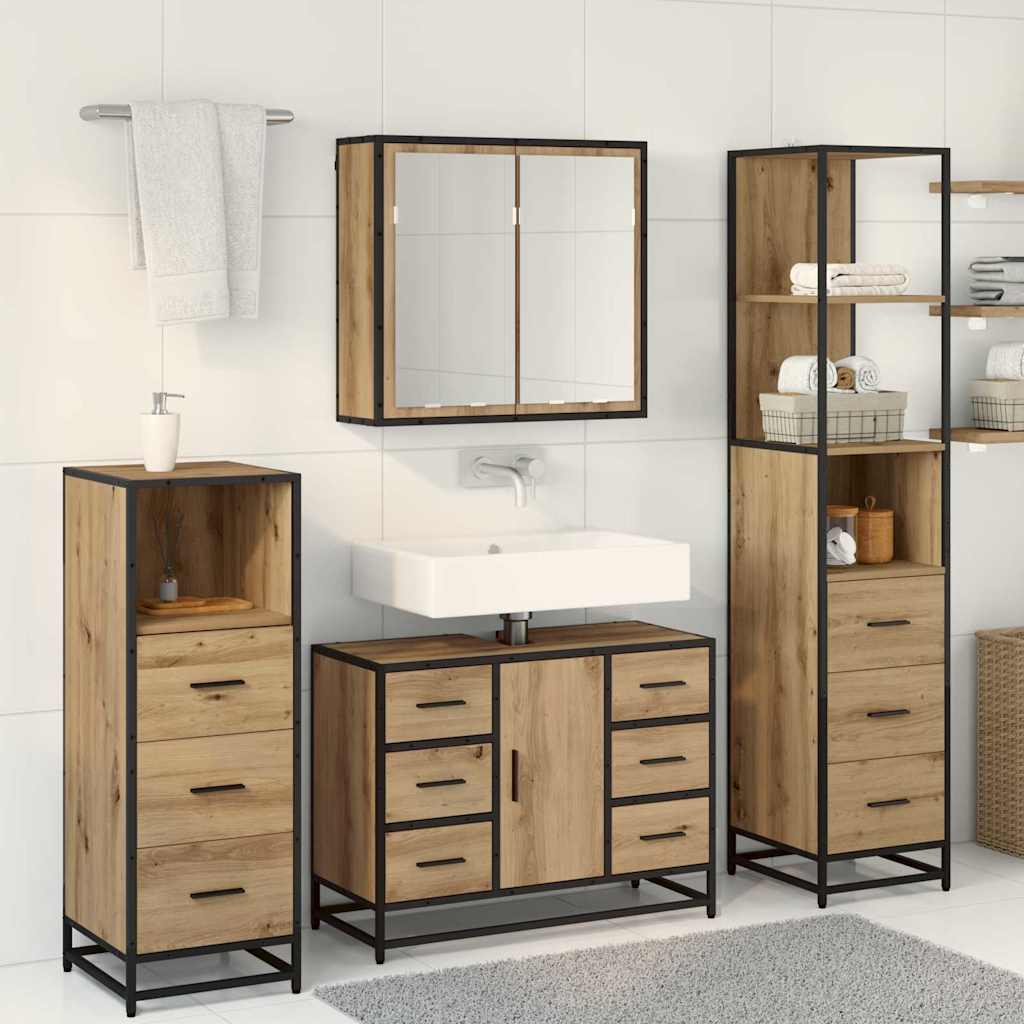Ensemble de mobilier de salle de bain 4 pièces Chêne artisanal