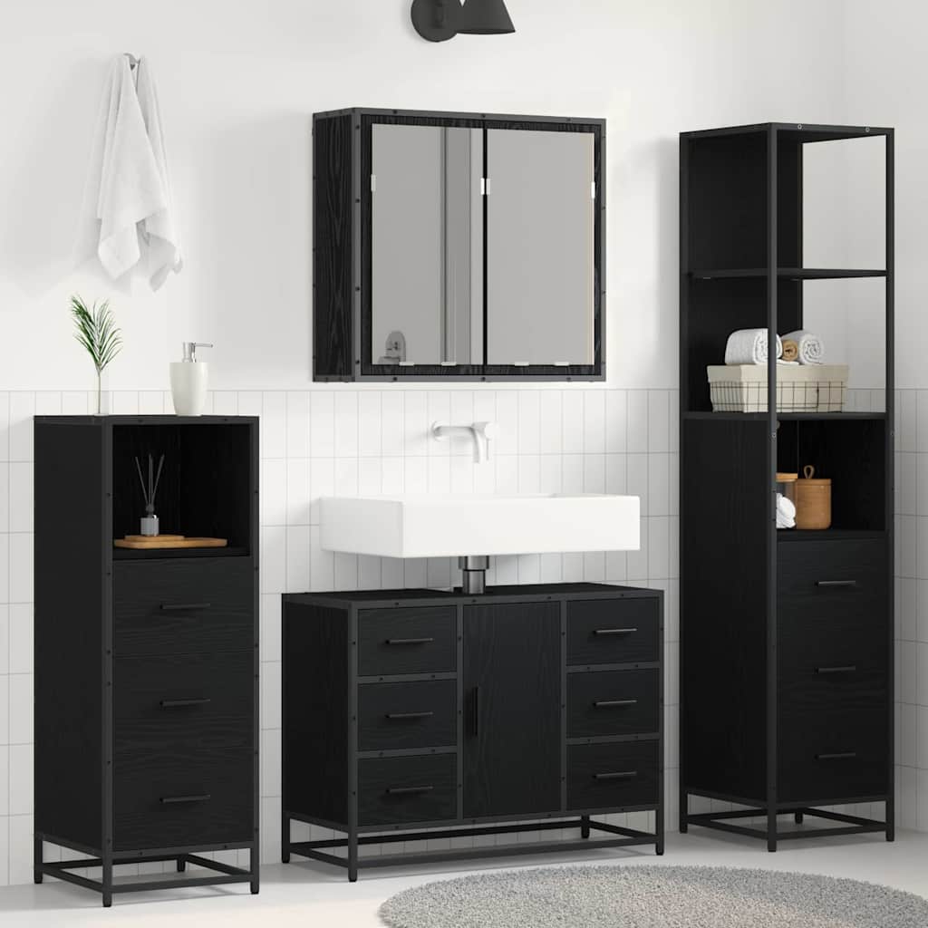 Ensemble de mobilier de salle de bain 4 pièces Chêne noir