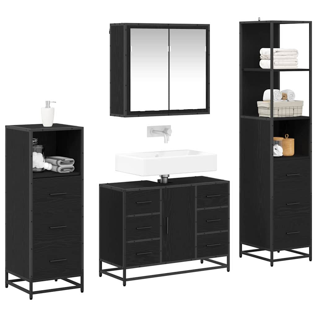 Ensemble de mobilier de salle de bain 4 pièces Chêne noir