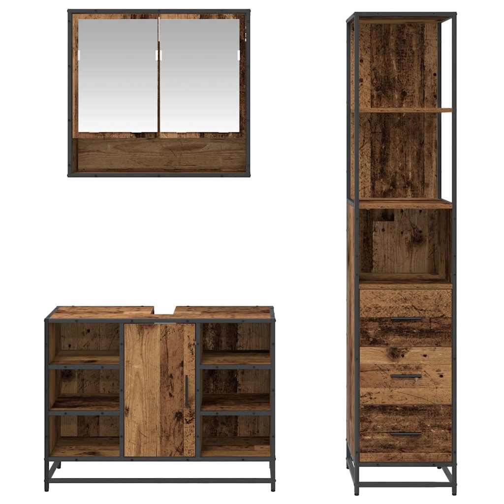 Ensemble de mobilier de salle de bain 3 pièces Bois Ancien