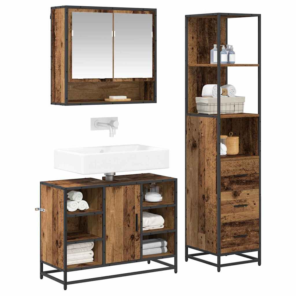 Ensemble de mobilier de salle de bain 3 pièces Bois Ancien