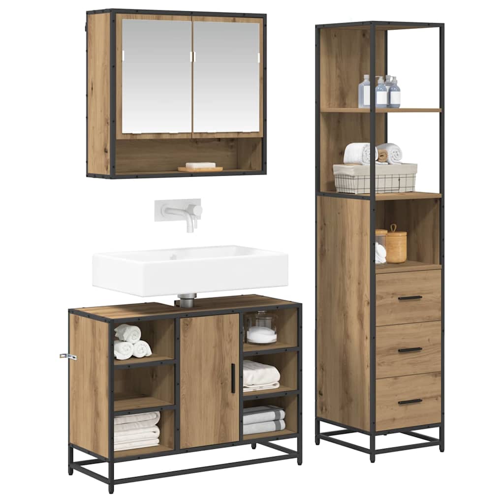 Ensemble de mobilier de salle de bain 3 pc Chêne artisanal