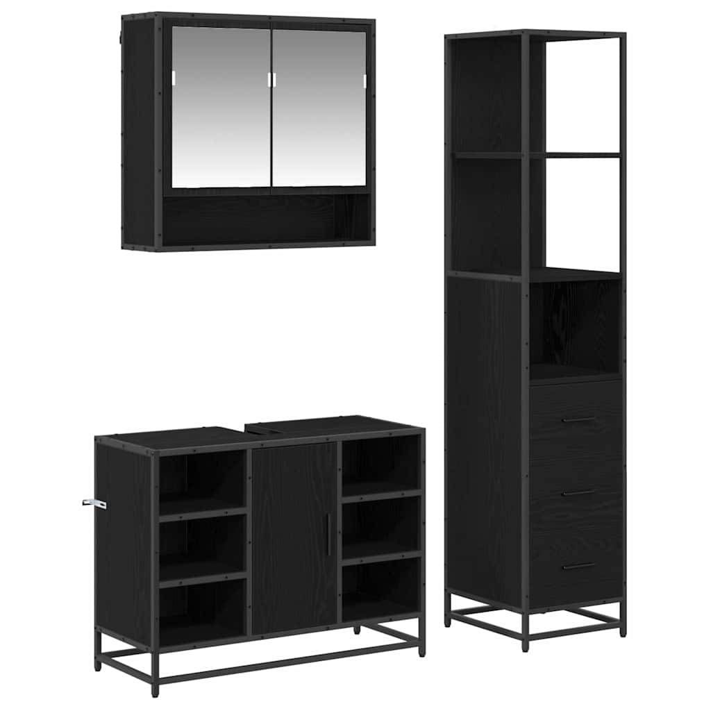 Ensemble de mobilier de salle de bain 3 pièces Chêne noir