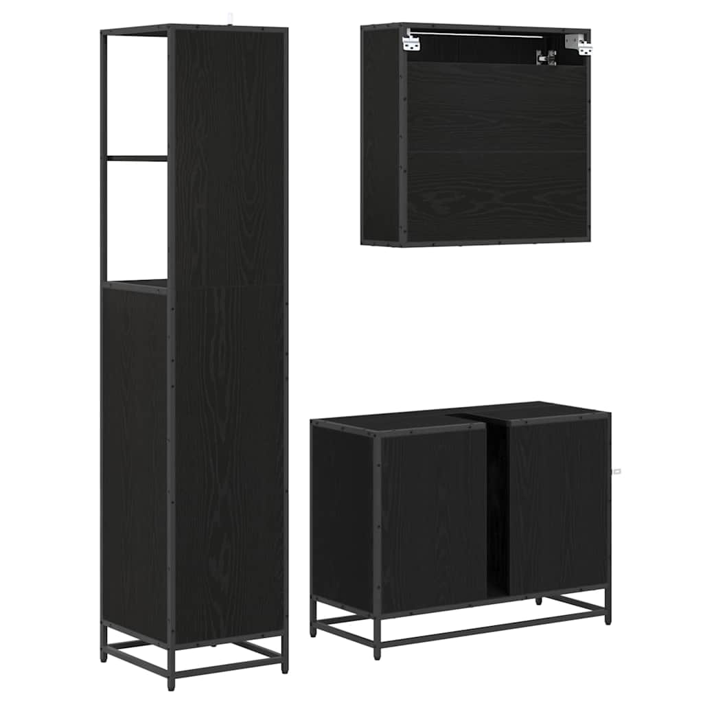 Ensemble de mobilier de salle de bain 3 pièces Chêne noir