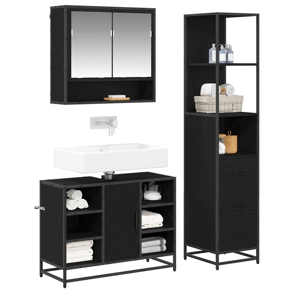 Ensemble de mobilier de salle de bain 3 pièces Chêne noir