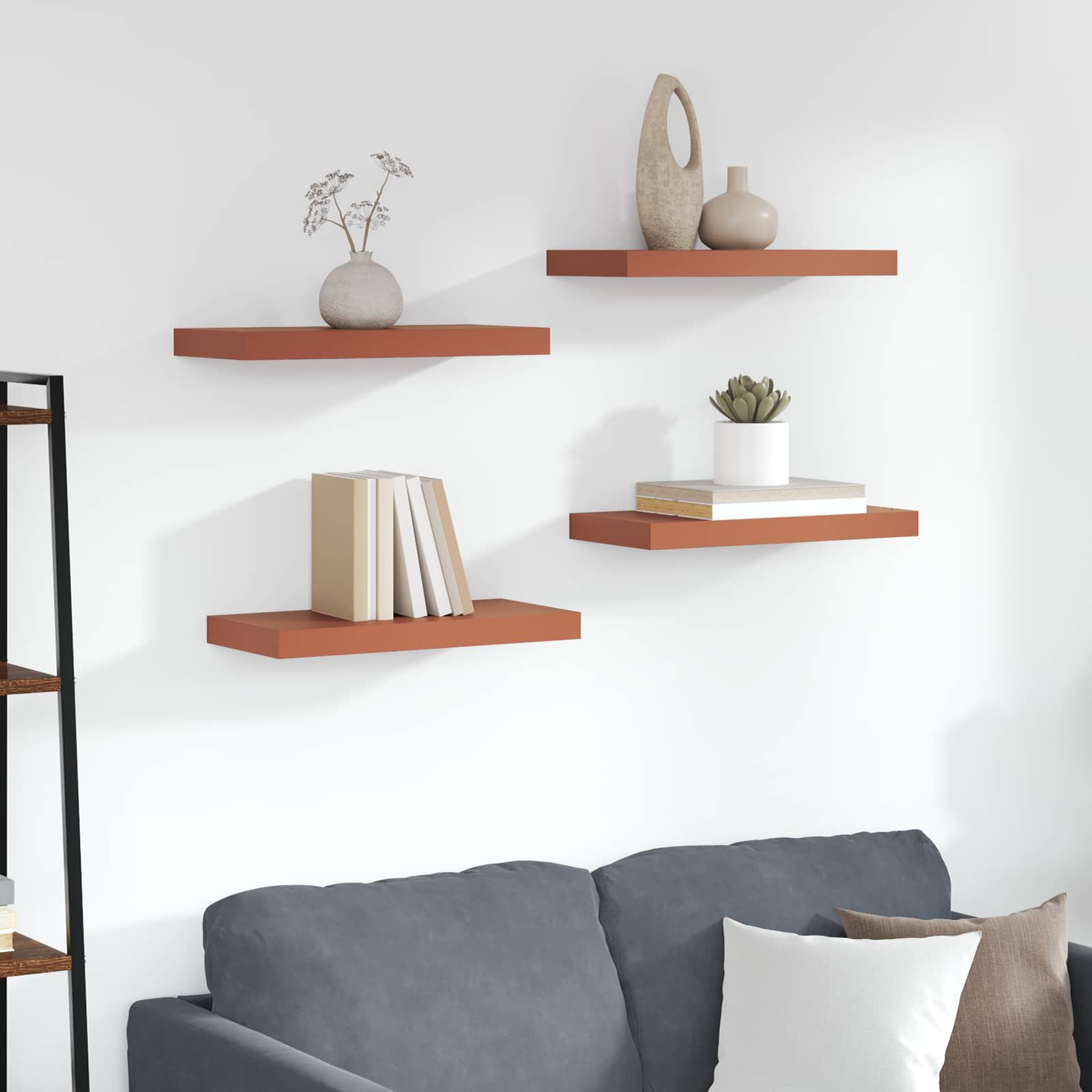 Étagère Murale 4 pcs Rouge 50 x 23 x 4 cm Bois d'ingénierie - XIOS