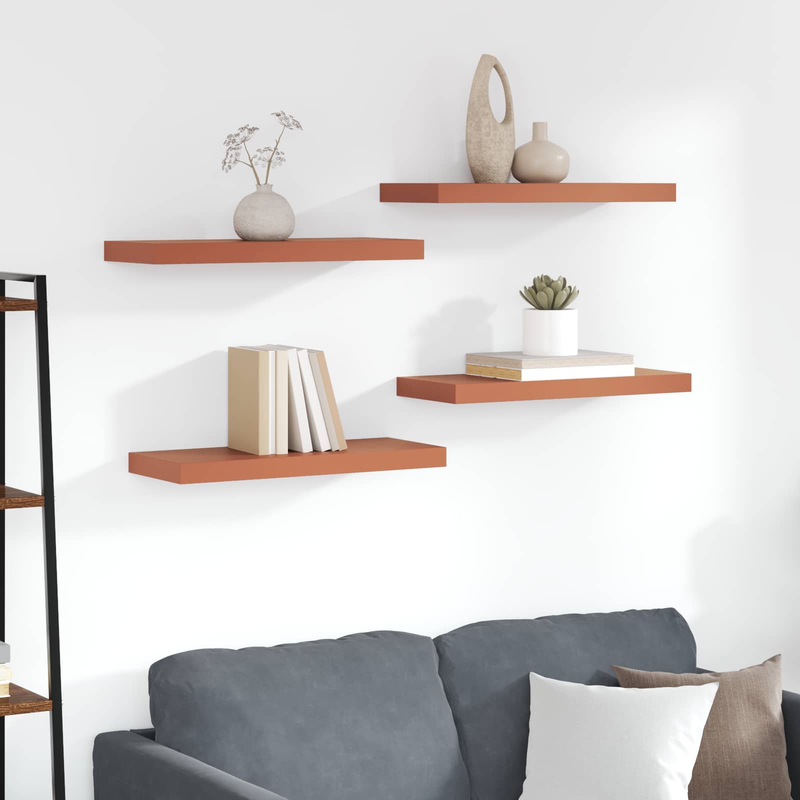 Étagère Murale 4 pcs Rouge 50 x 23 x 4 cm Bois d'ingénierie - XIOS