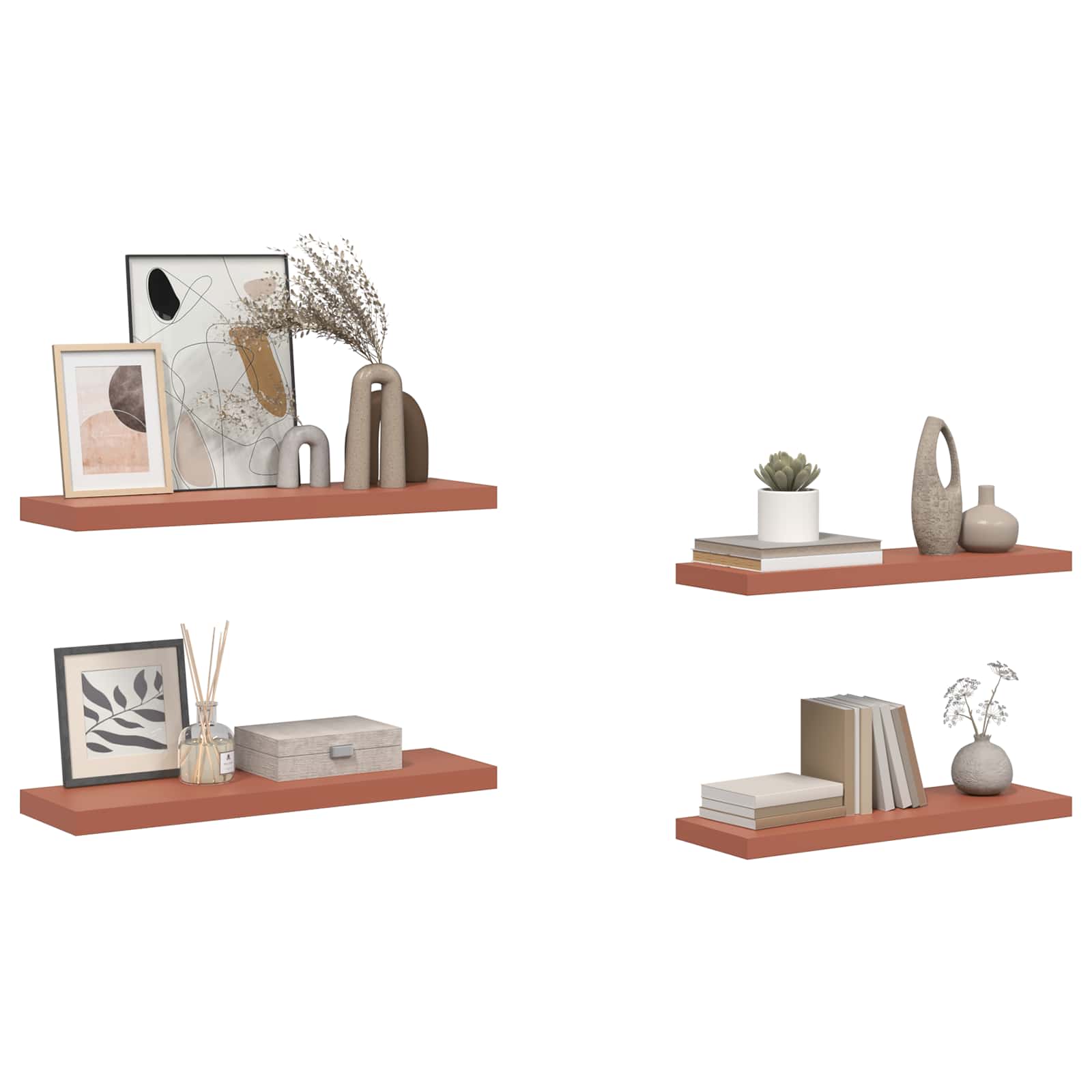 Étagère Murale 4 pcs Rouge 80 x 23,5 x 4 cm Bois d'ingénierie - XIOS