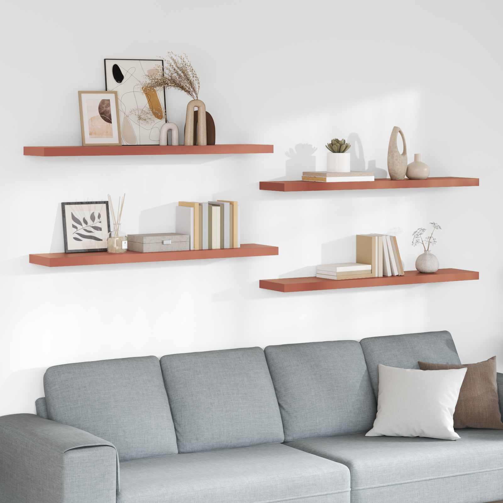 Étagère Murale 4 pcs Rouge 120 x 23,5 x 4 cm Bois d'ingénierie - XIOS