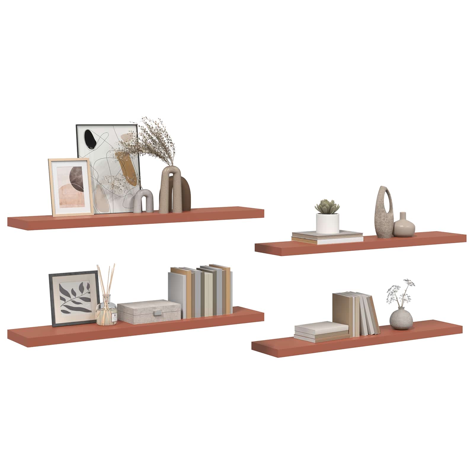 Étagère Murale 4 pcs Rouge 120 x 23,5 x 4 cm Bois d'ingénierie - XIOS