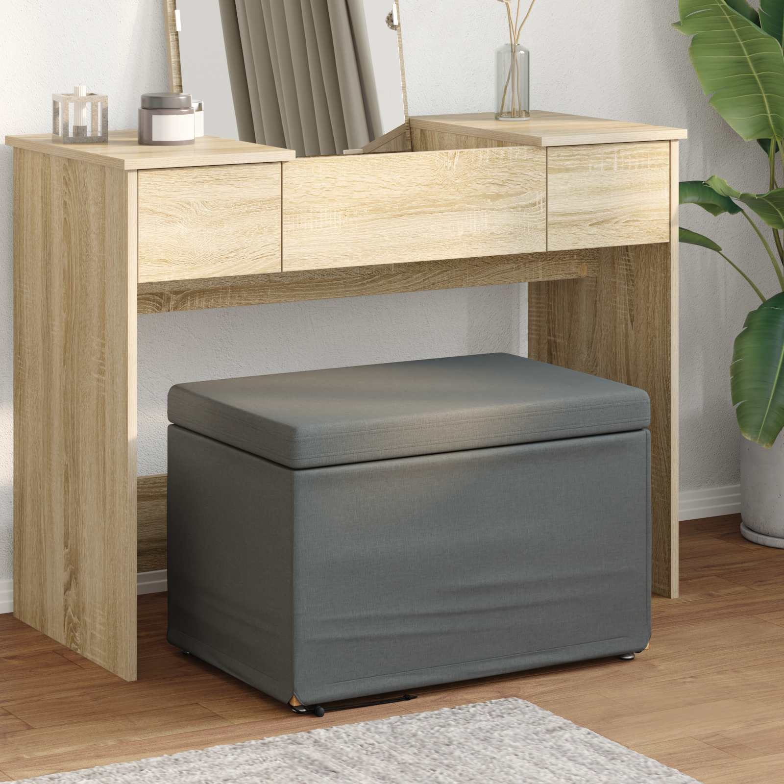 Tabouret Gris foncé 61 x 41 x 40 cm Tissu et bois stratifié - XIOS