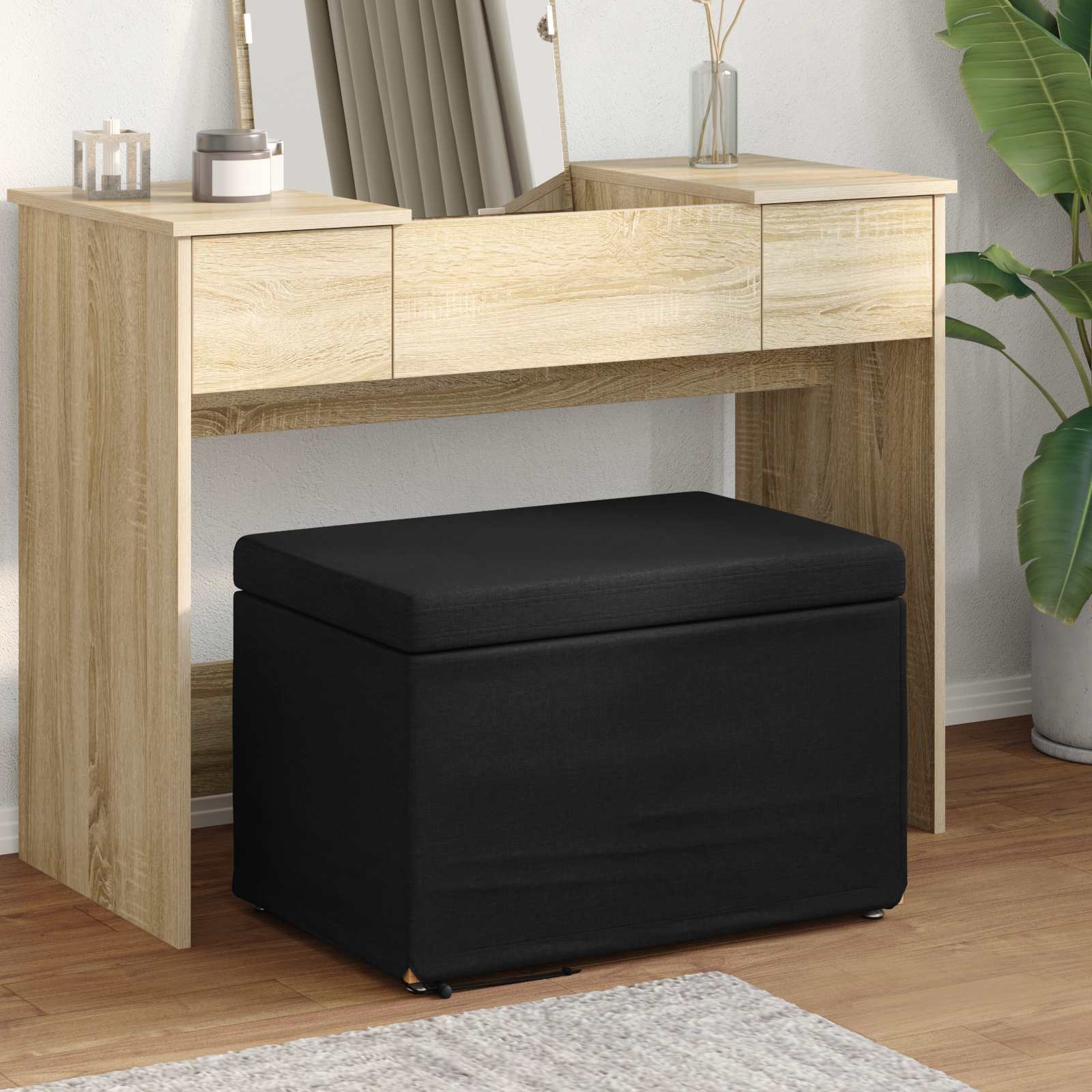 Tabouret Noir 61 x 41 x 40 cm Tissu et bois stratifié - XIOS