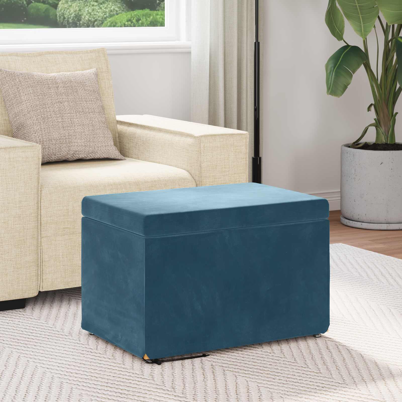 Tabouret Bleu 61 x 41 x 40 cm Velours et Bois Composite - XIOS