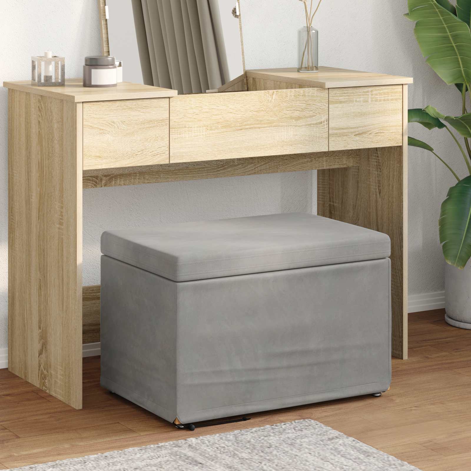 Tabouret Gris clair 61 x 41 x 40 cm Velours et Bois Composite - XIOS