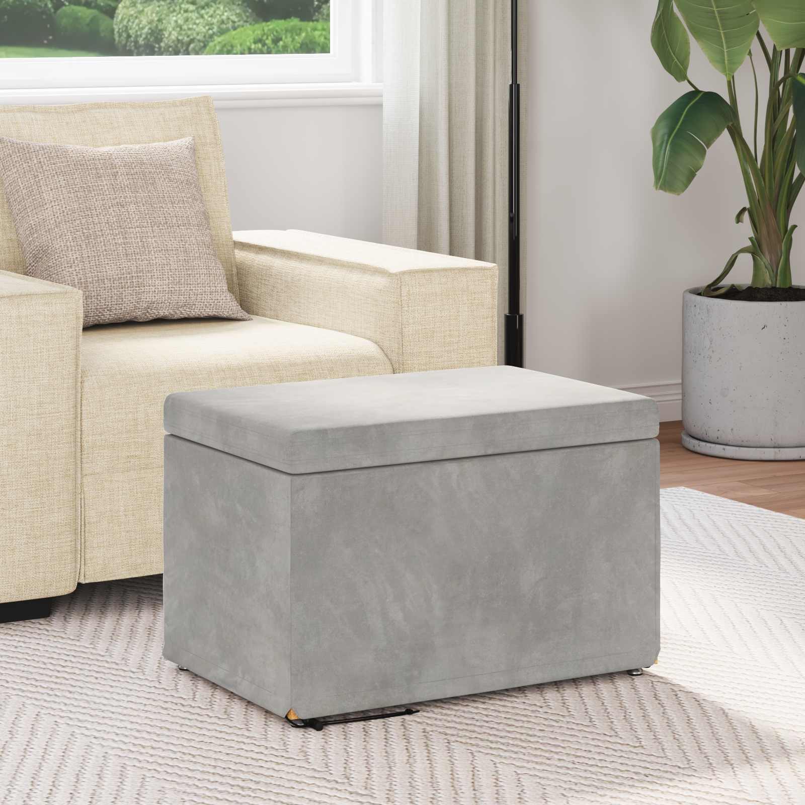 Tabouret Gris clair 61 x 41 x 40 cm Velours et Bois Composite - XIOS