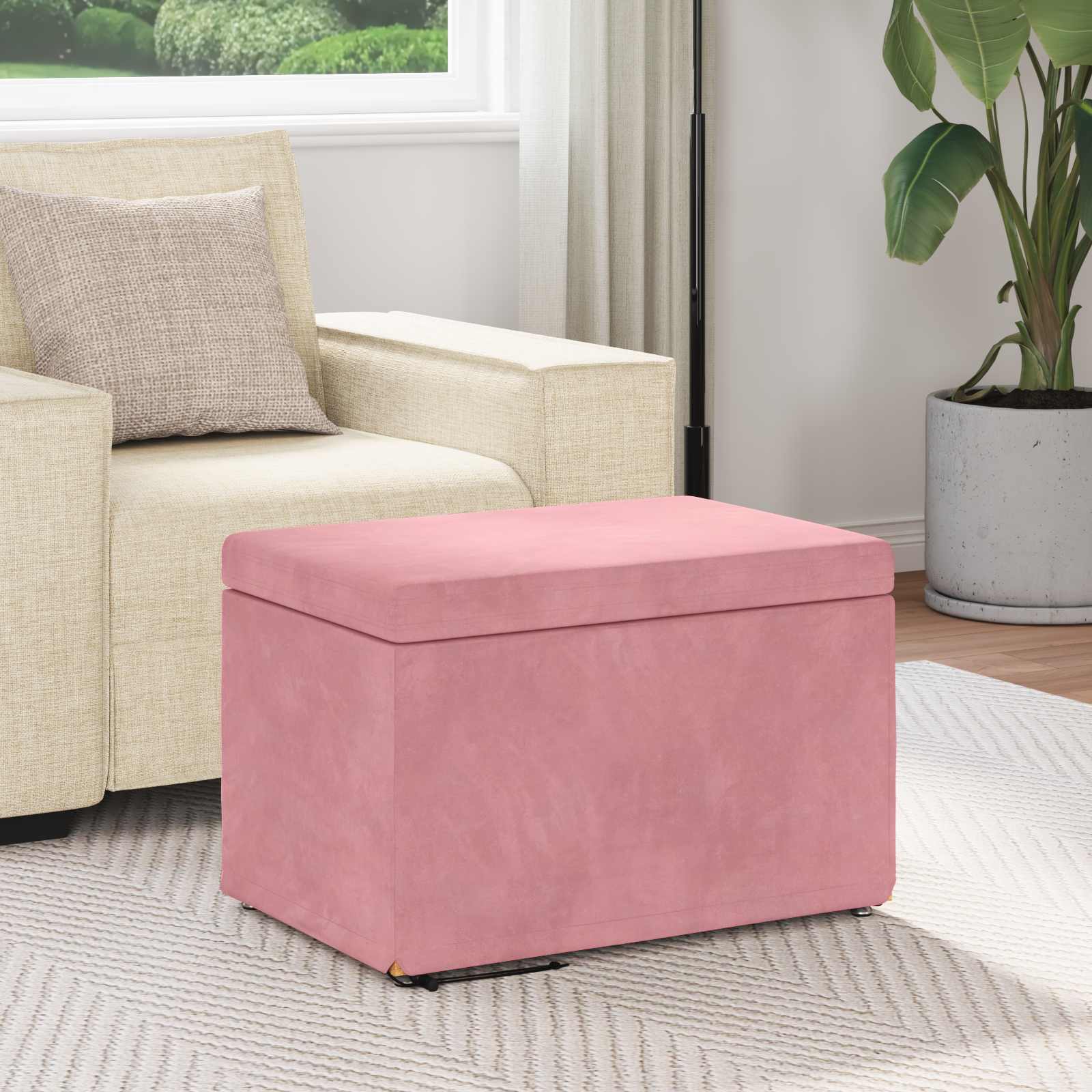 Tabouret Rose 61 x 41 x 40 cm Velours et Bois Composite - XIOS