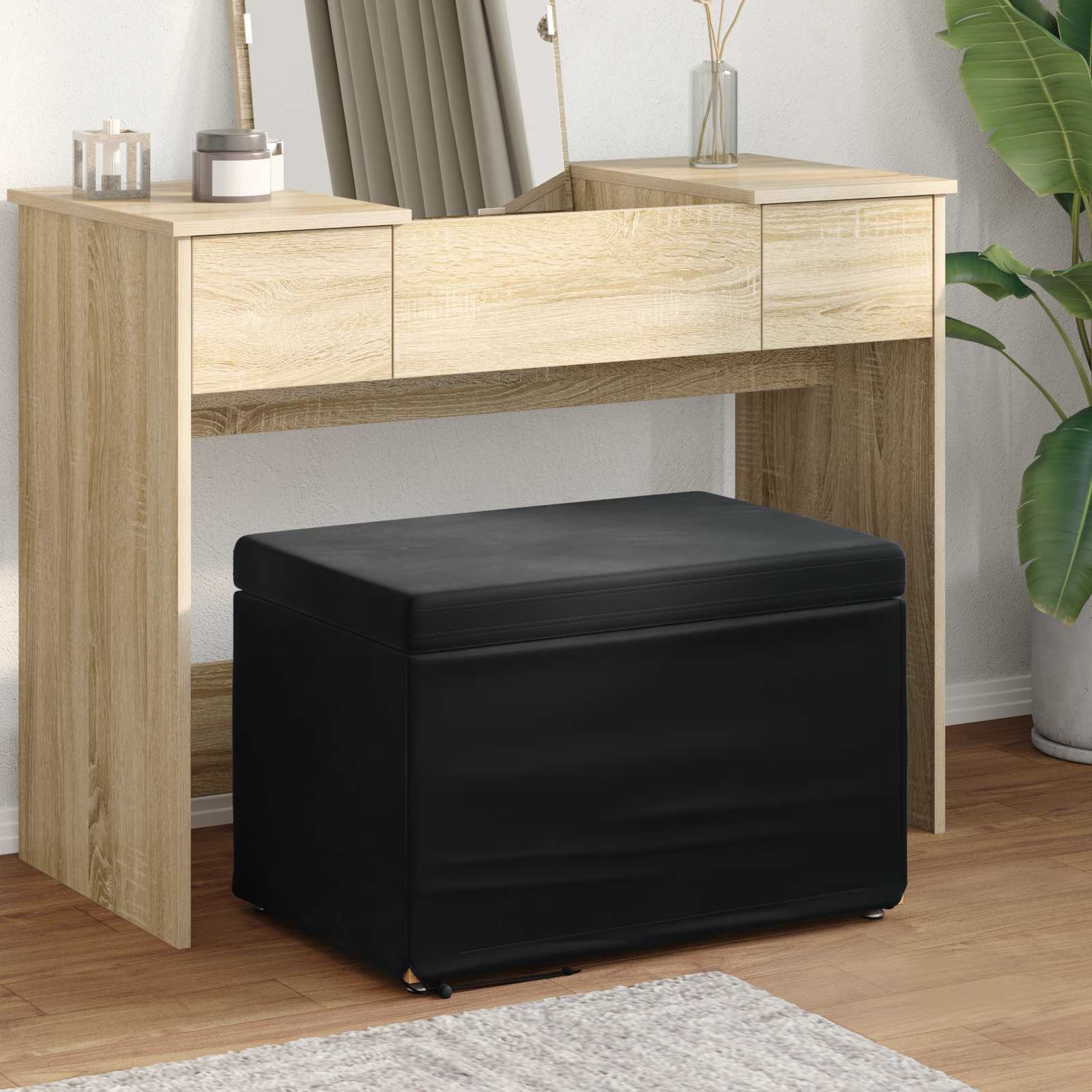 Tabouret Noir 61 x 41 x 40 cm Velours et Bois Composite - XIOS
