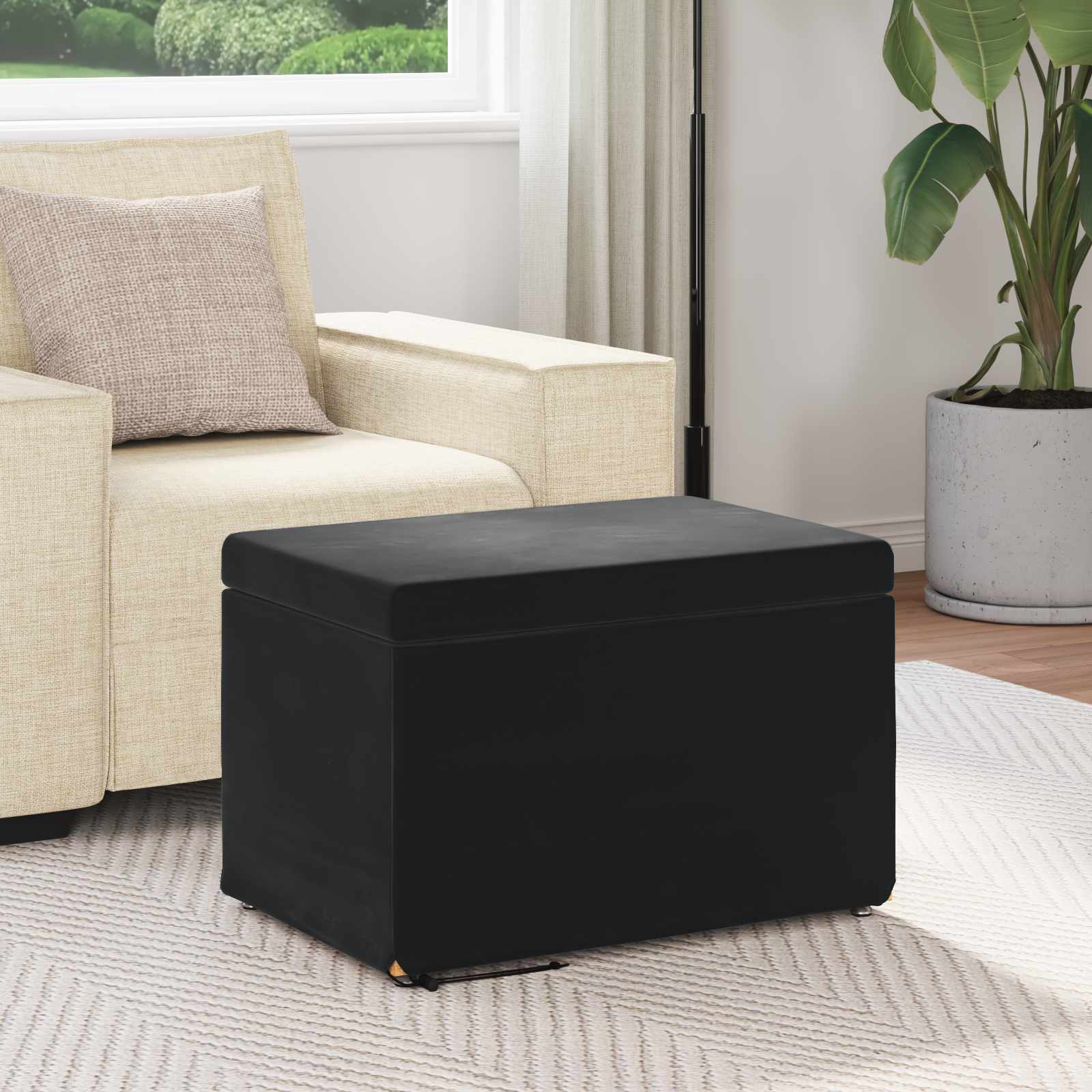 Tabouret Noir 61 x 41 x 40 cm Velours et Bois Composite - XIOS