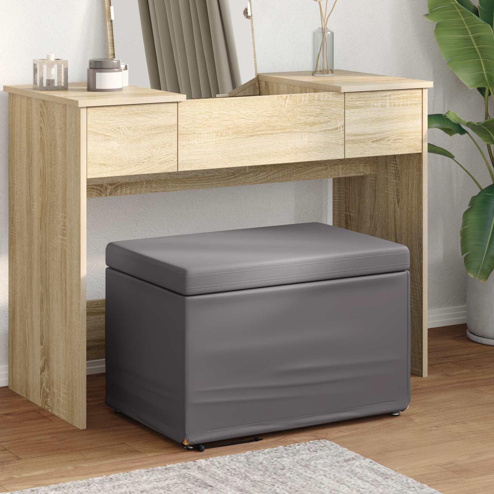 Tabouret Gris Cuir Synthétique et Bois Composite - XIOS