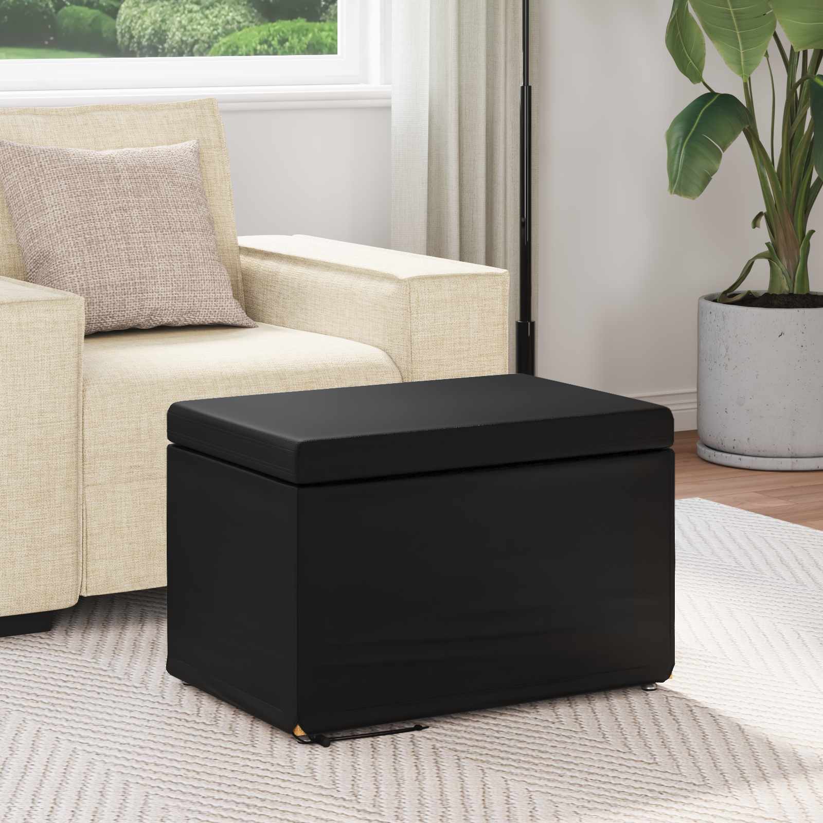 Tabouret Noir Cuir Synthétique et Bois Composite - XIOS