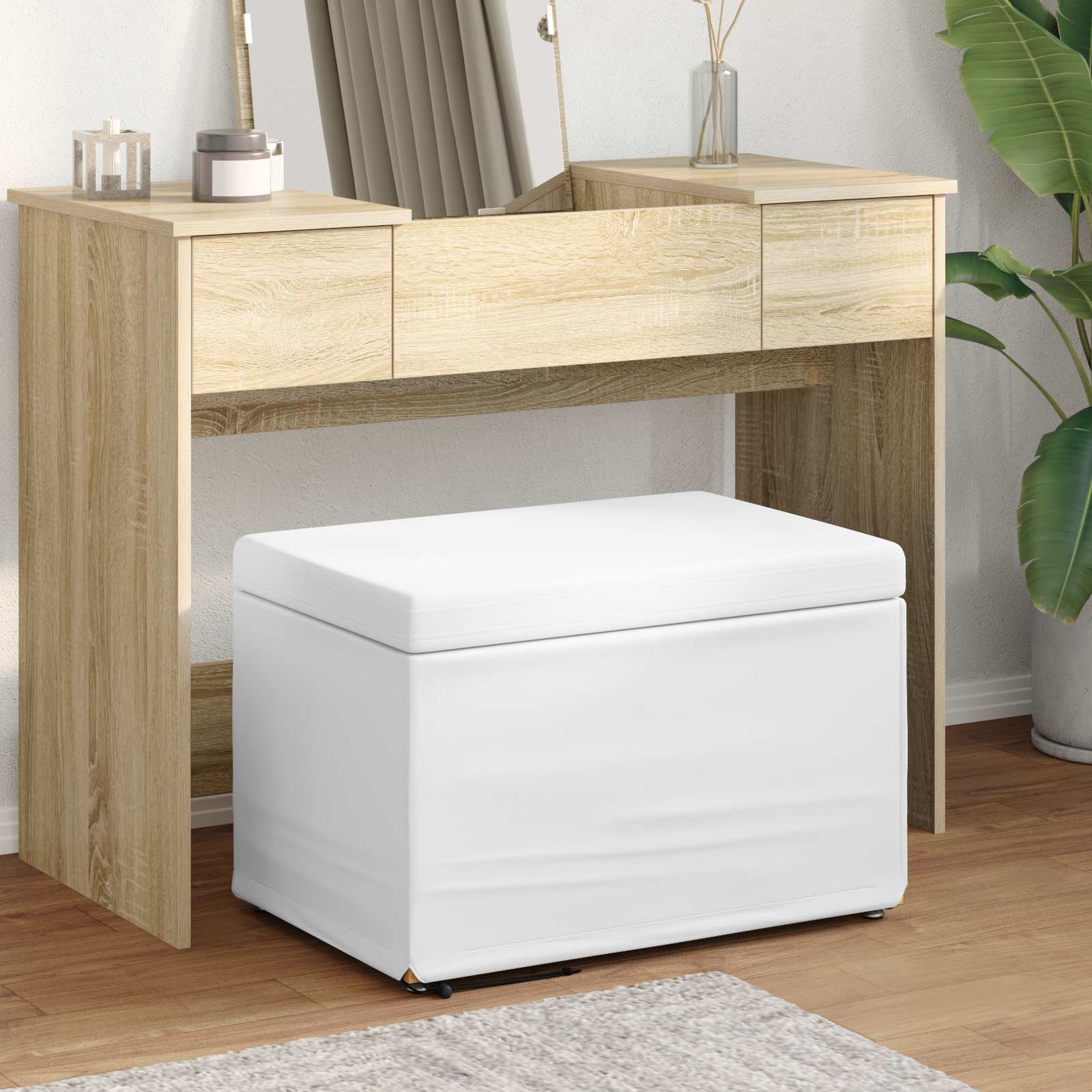 Tabouret Blanc Cuir Synthétique et Bois Composite - XIOS