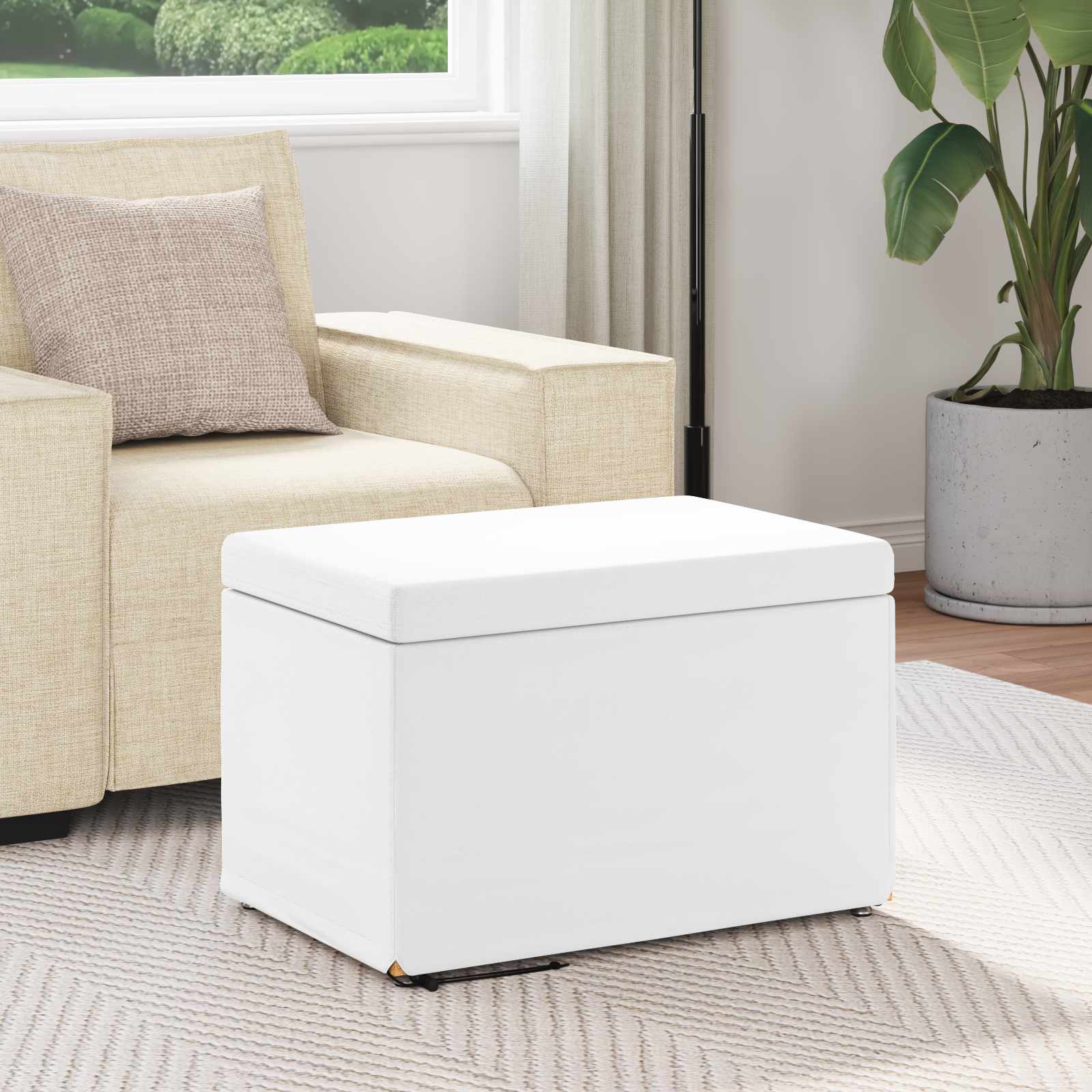 Tabouret Blanc Cuir Synthétique et Bois Composite - XIOS