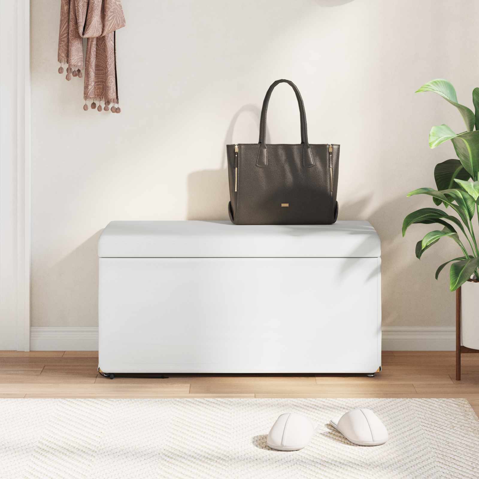 Tabouret Blanc Cuir Synthétique et Bois Composite - XIOS