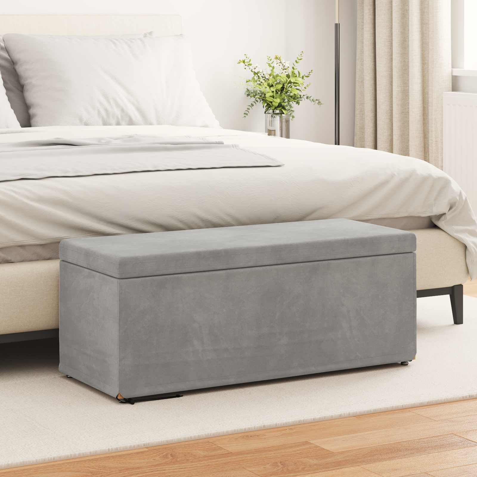 Tabouret Gris clair 101 x 41 x 40 cm Velours et Bois Composite - XIOS