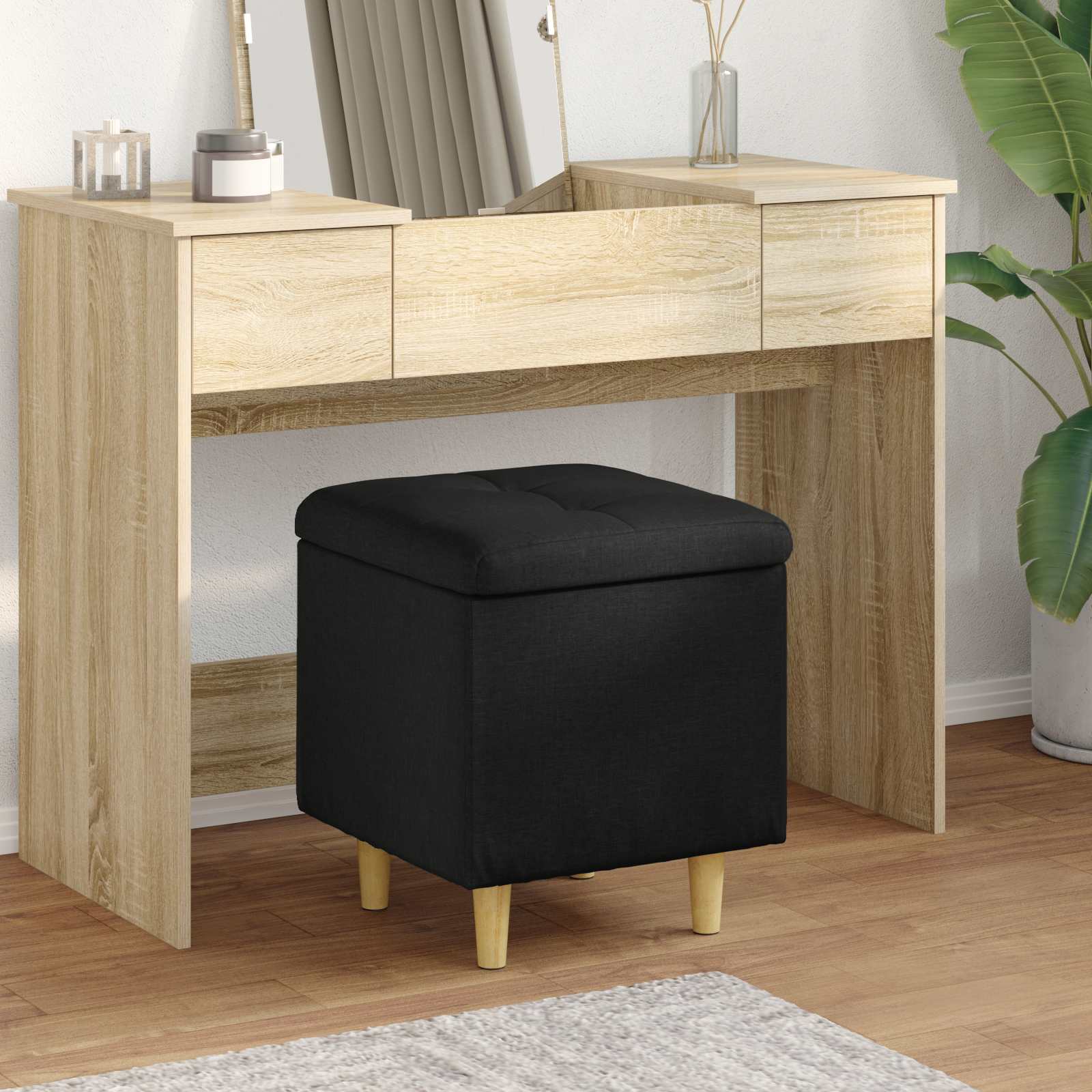 Pouf de rangement avec coussin Noir 40 x 40 x 45 cm tissu - XIOS