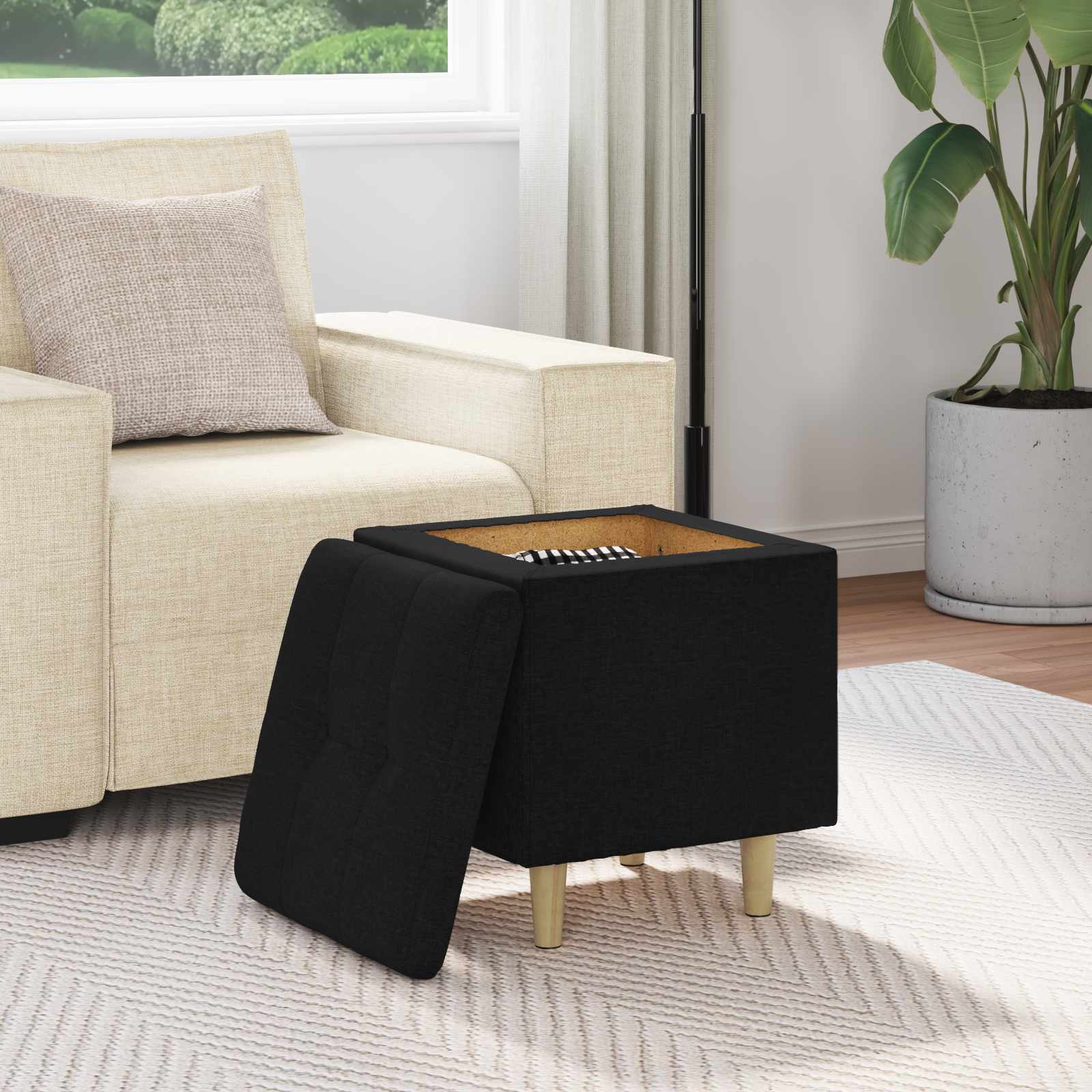 Pouf de rangement avec coussin Noir 40 x 40 x 45 cm tissu - XIOS