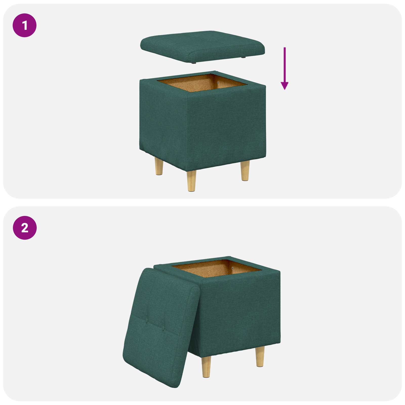Pouf de rangement avec coussin Vert foncé 40 x 40 x 45 cm tissu - XIOS