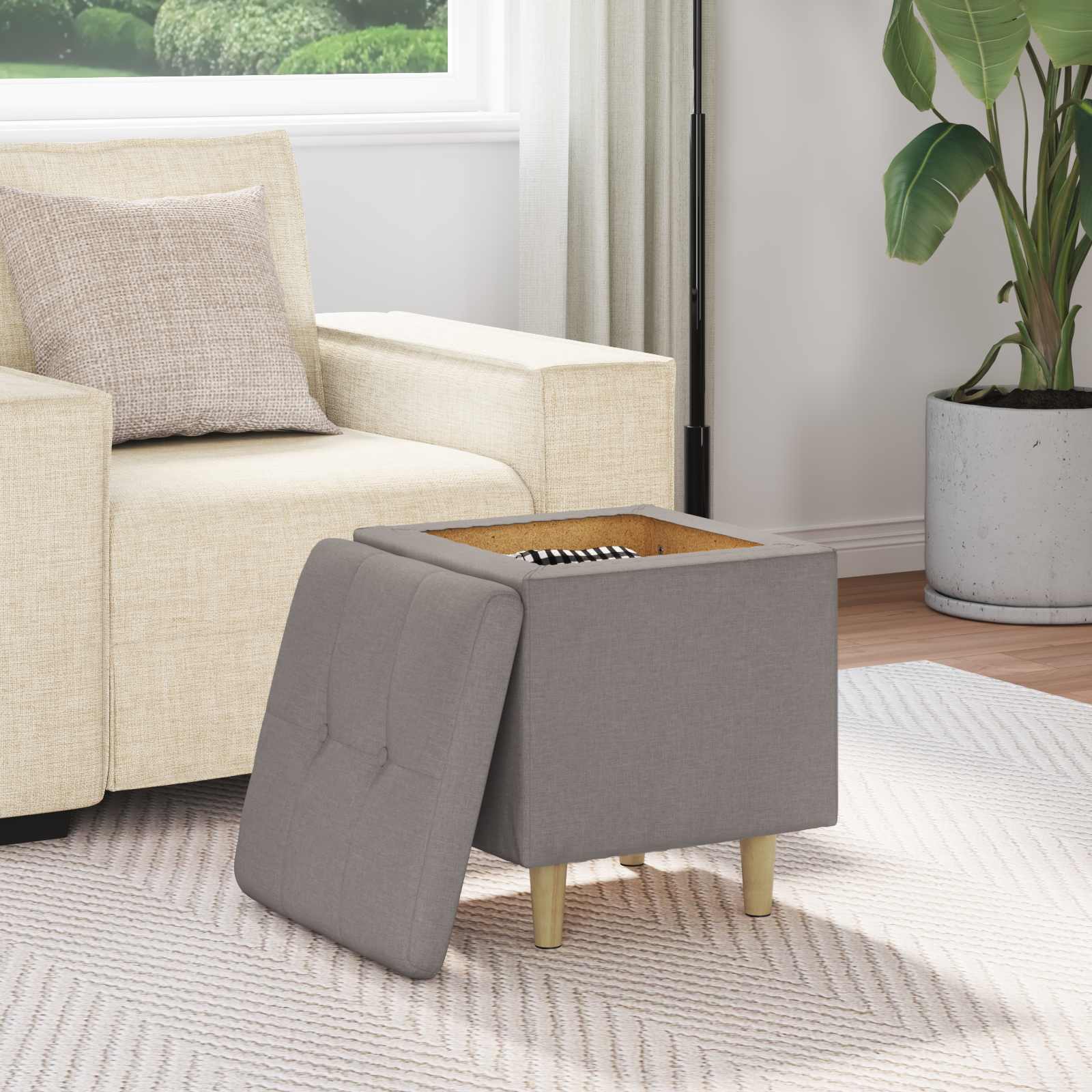 Pouf de rangement avec coussin Taupe 40 x 40 x 45 cm tissu - XIOS