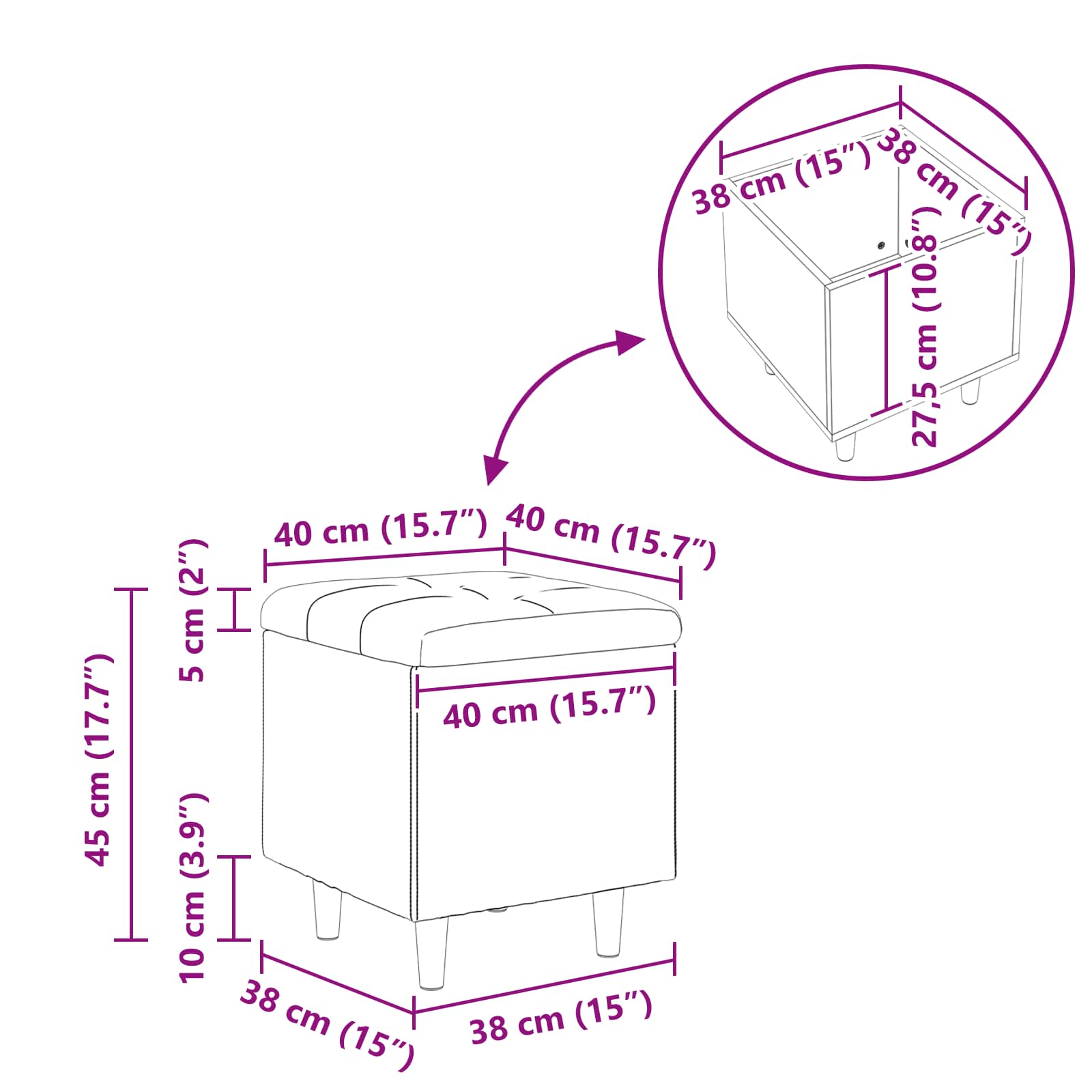 Pouf de rangement avec coussin Taupe 40 x 40 x 45 cm tissu - XIOS