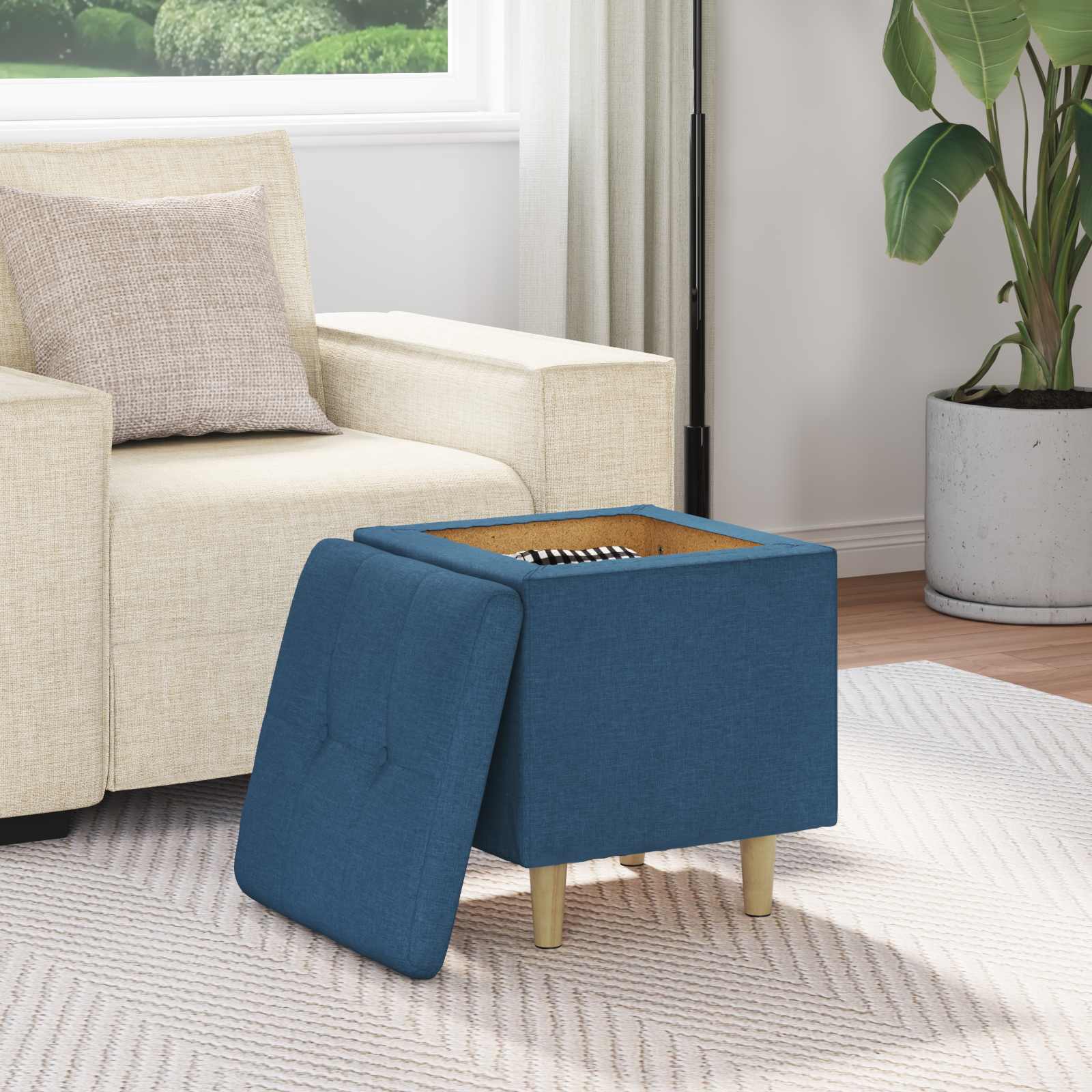 Pouf de rangement avec coussin Bleu 40 x 40 x 45 cm tissu - XIOS