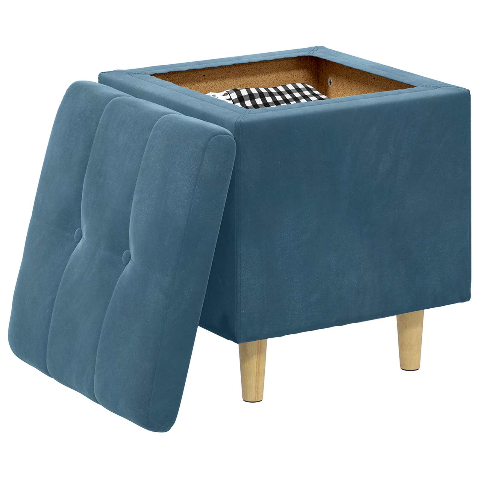 Pouf de rangement avec coussin Bleu 40 x 40 x 45 cm Velours - XIOS