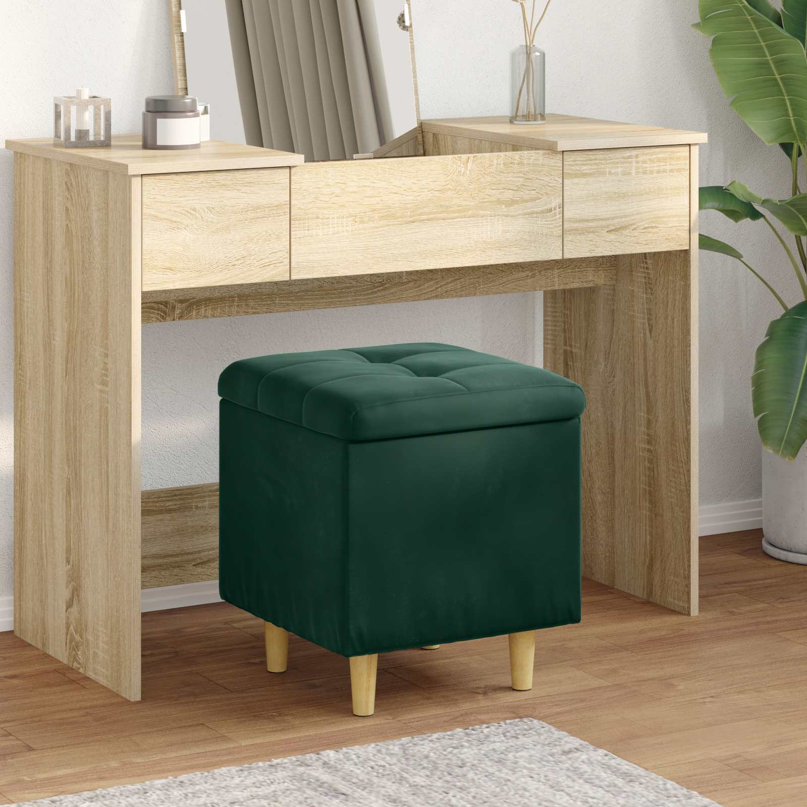 Pouf de rangement Vert foncé 40 x 40 x 45 cm Velours - XIOS