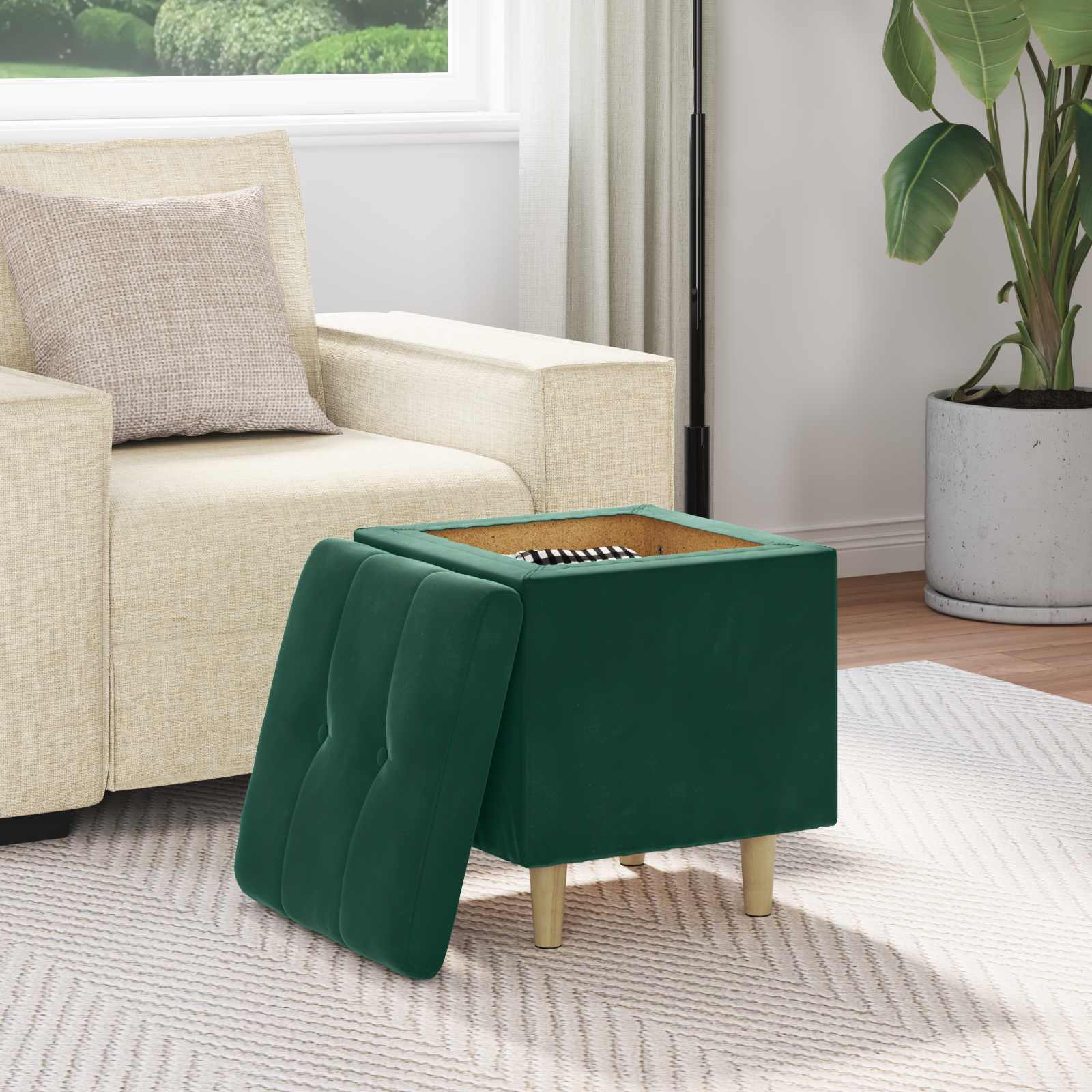 Pouf de rangement Vert foncé 40 x 40 x 45 cm Velours - XIOS