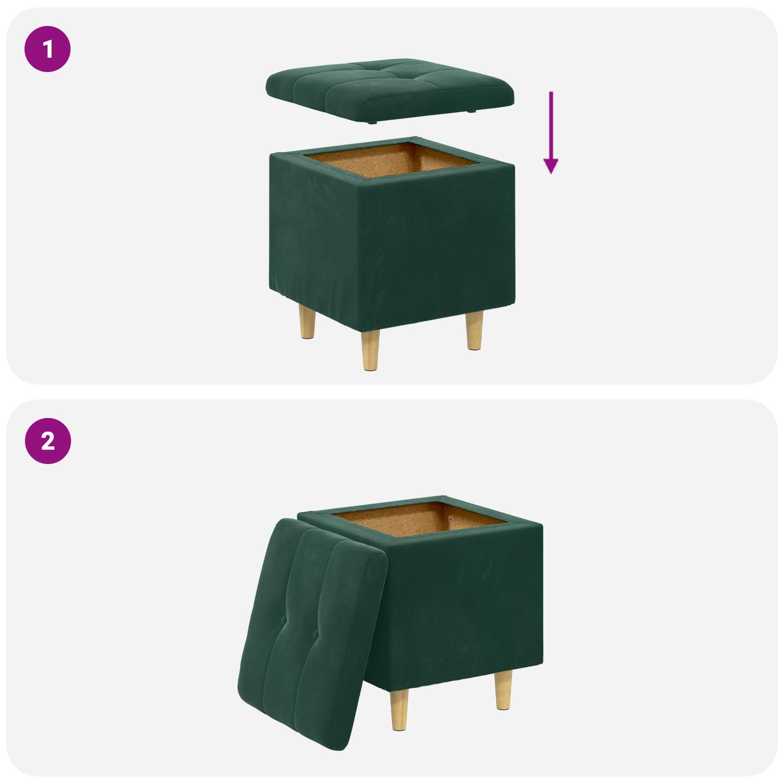 Pouf de rangement Vert foncé 40 x 40 x 45 cm Velours - XIOS