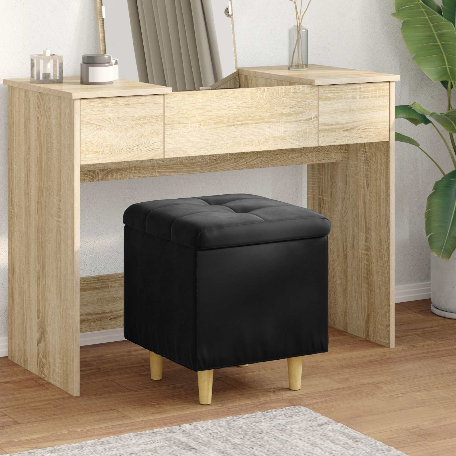 Pouf de rangement avec coussin Noir 40 x 40 x 45 cm Velours - XIOS