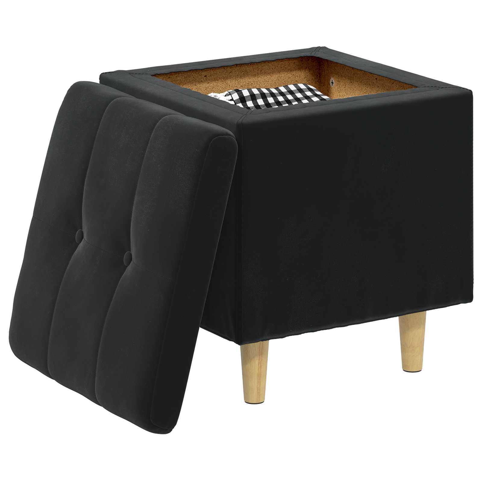 Pouf de rangement avec coussin Noir 40 x 40 x 45 cm Velours - XIOS