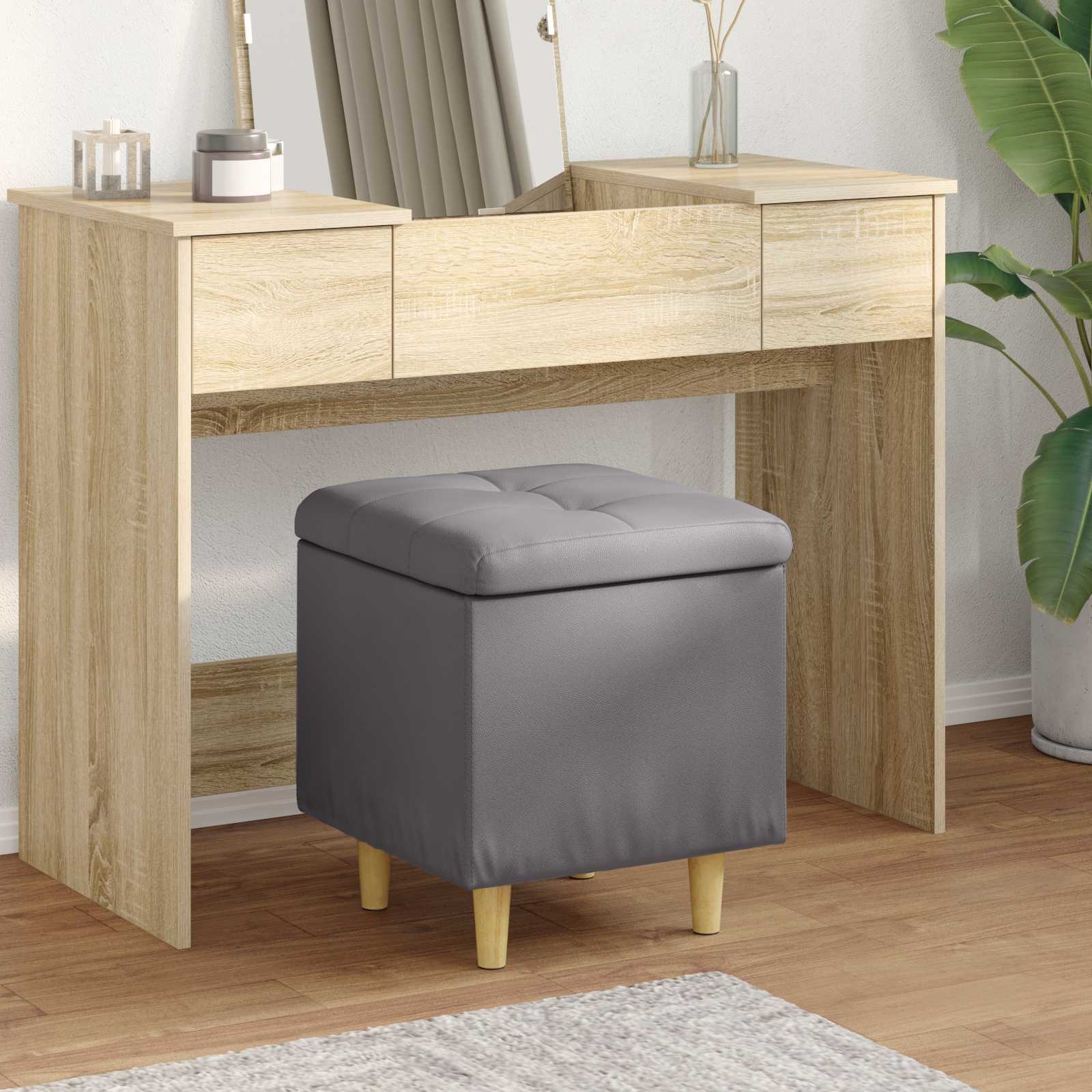 Pouf de rangement avec coussin Gris 40 x 40 x 45 cm Simili cuir - XIOS