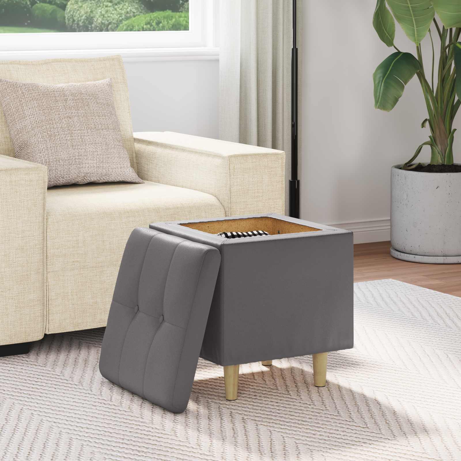Pouf de rangement avec coussin Gris 40 x 40 x 45 cm Simili cuir - XIOS