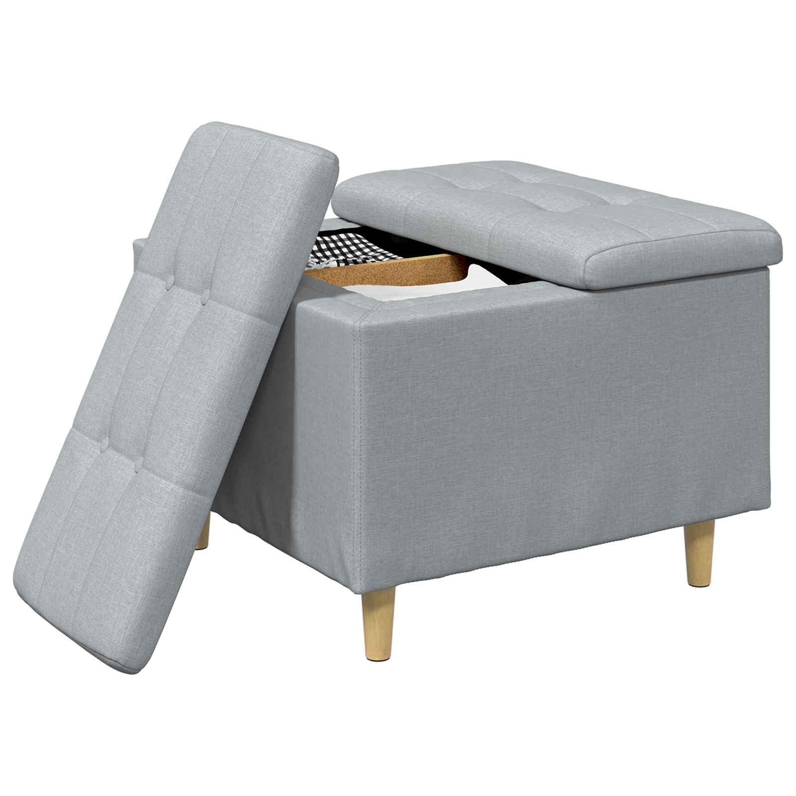Pouf de rangement avec coussin Gris clair 60 x 60 x 45 cm tissu - XIOS