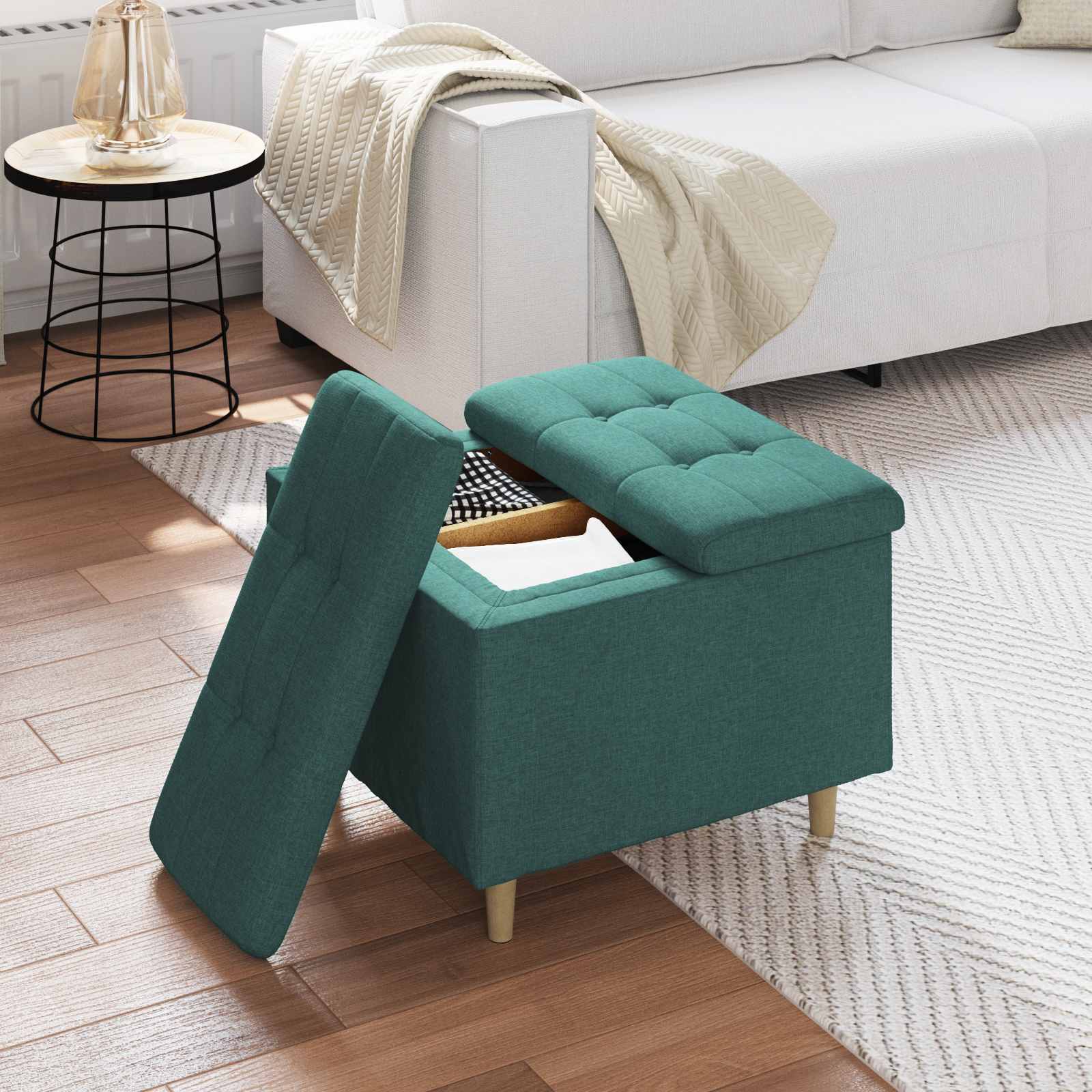Pouf de rangement avec coussin Vert foncé 60 x 60 x 45 cm tissu - XIOS