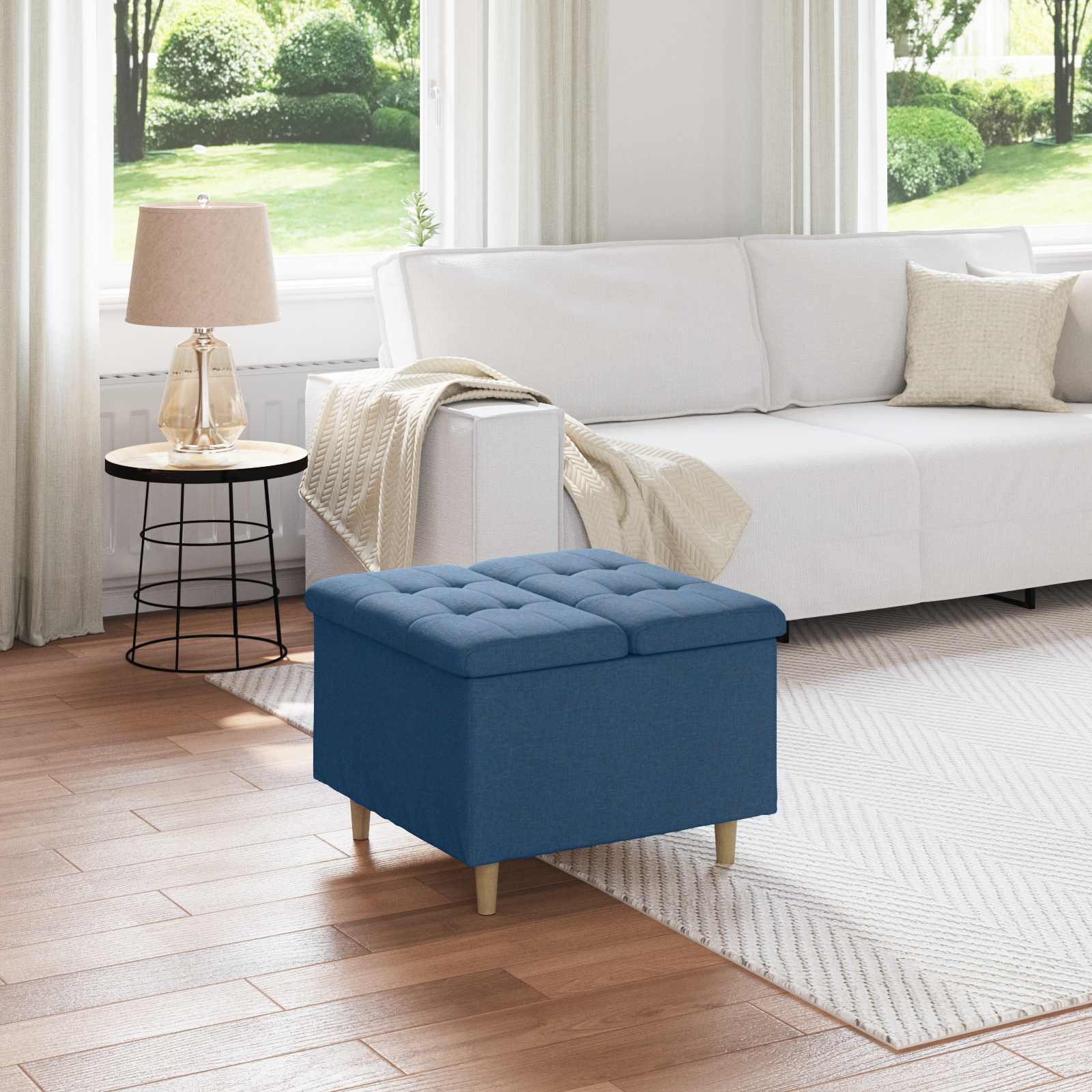 Pouf de rangement avec coussin Bleu 60 x 60 x 45 cm tissu - XIOS