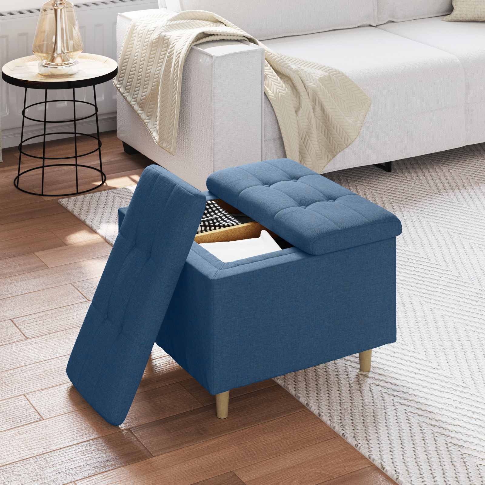 Pouf de rangement avec coussin Bleu 60 x 60 x 45 cm tissu - XIOS