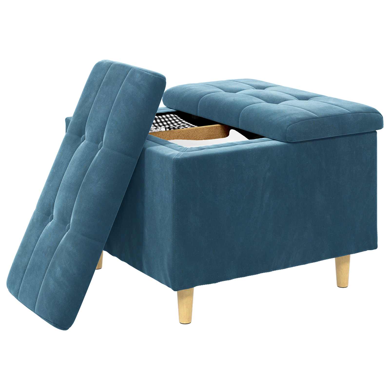 Pouf de rangement avec coussin Bleu 60 x 60 x 45 cm Velours - XIOS